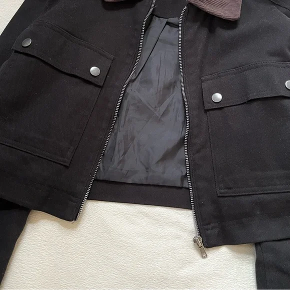 No Boundaries Black Soot Cropped Biker Trucker Retro Jacket, Women’s XXS (00) - Picture 3 of 5